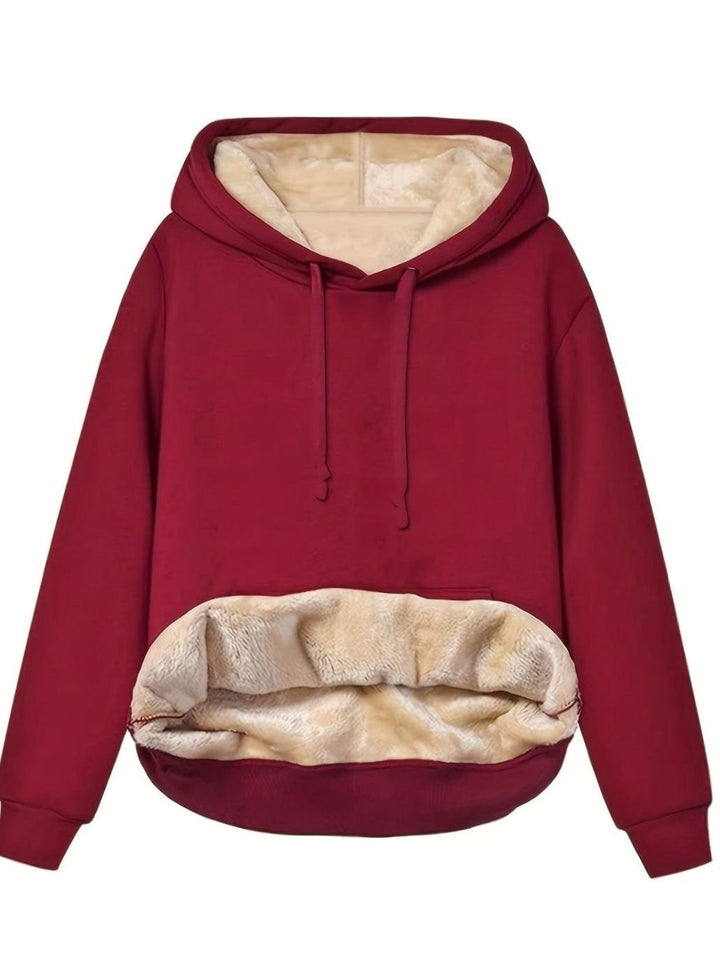 Women's Fleece-Lined Drawstring Oversized Hoodie Jumper - Red