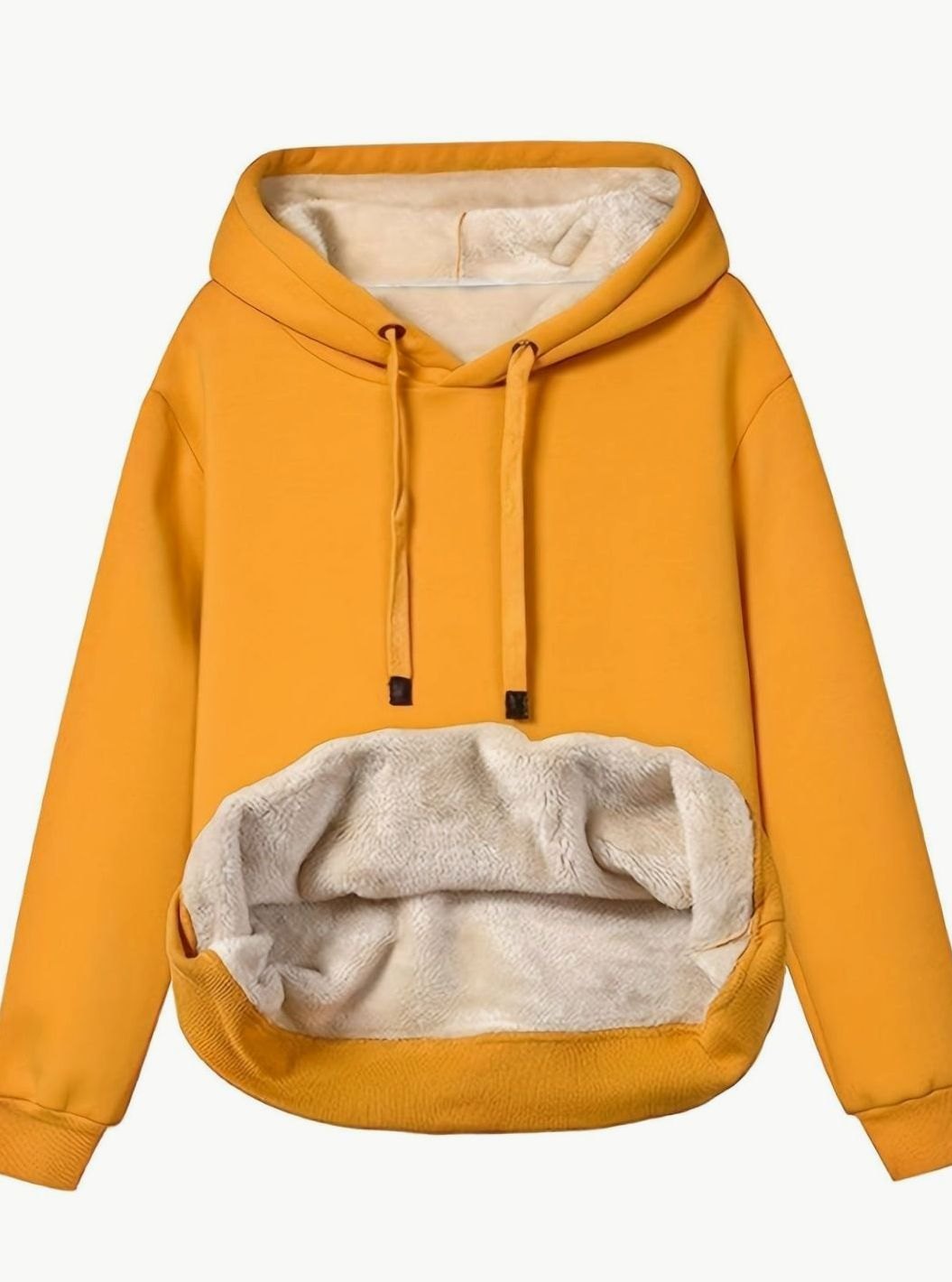 Women's Fleece-Lined Drawstring Oversized Hoodie Jumper - Yellow