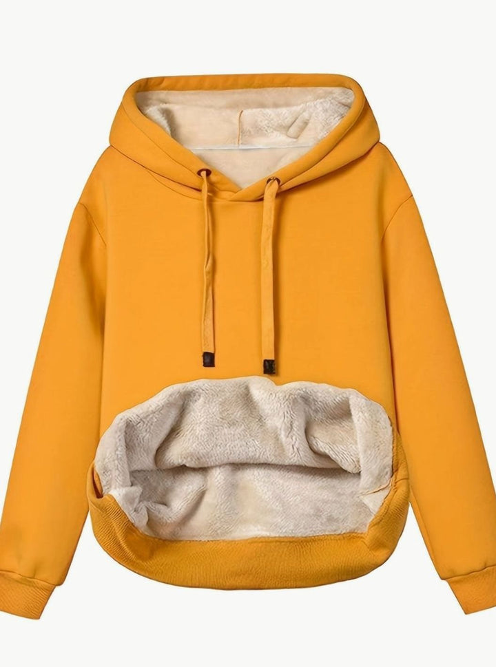 Women's Fleece-Lined Drawstring Oversized Hoodie Jumper - Yellow
