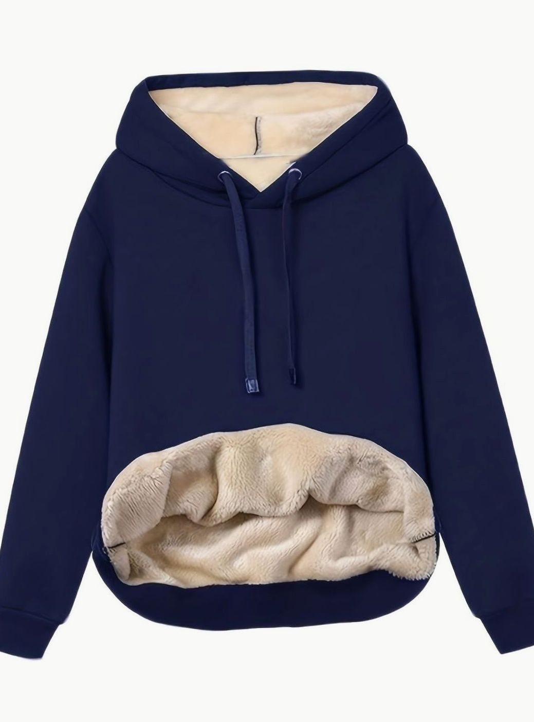 Women's Fleece-Lined Drawstring Oversized Hoodie Jumper - Navy Blue