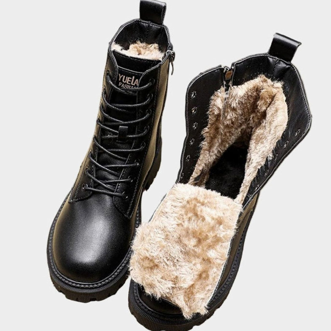 Women's Fleece-Lined Faux Leather Lace-Up Combat Ankle Boots
