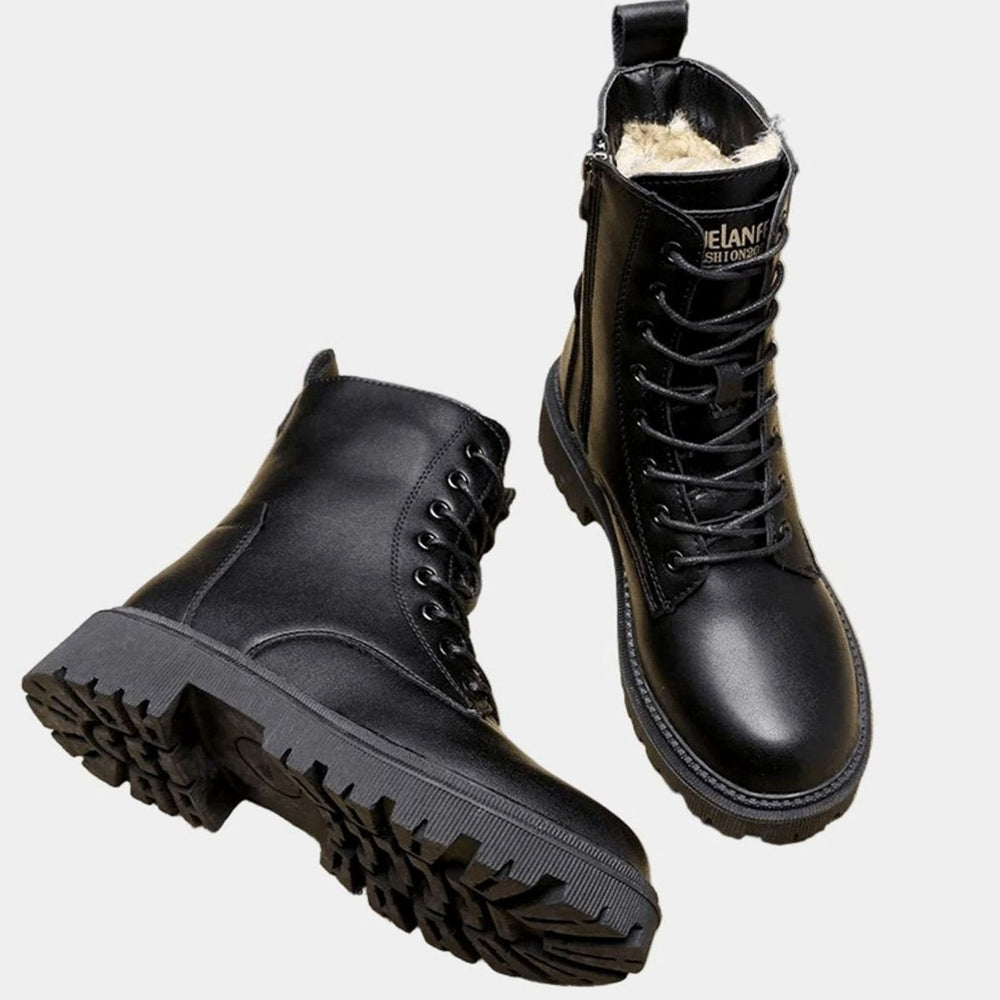 Women's Fleece-Lined Faux Leather Lace-Up Combat Ankle Boots