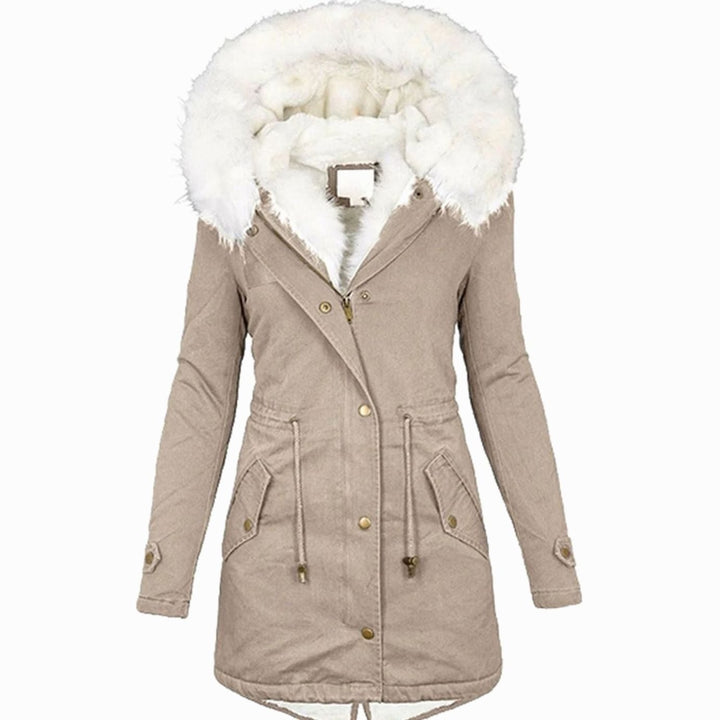 Women's Fleece-Lined Hooded Drawstring Parka Winter Coat - Khaki