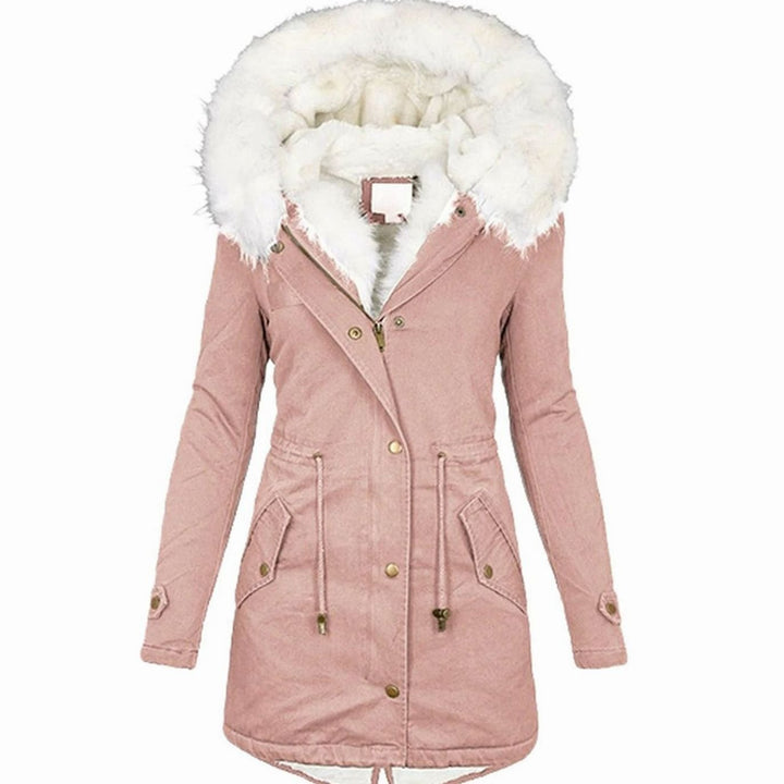 Women's Fleece-Lined Hooded Drawstring Parka Winter Coat - Pink