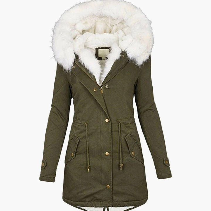 Women's Fleece-Lined Hooded Drawstring Parka Winter Coat - Green
