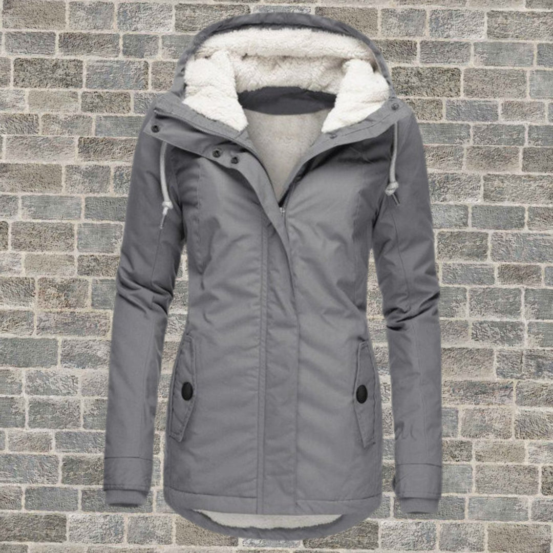 Women's Fleece-Lined Hooded Winter Parka Coat - Grey