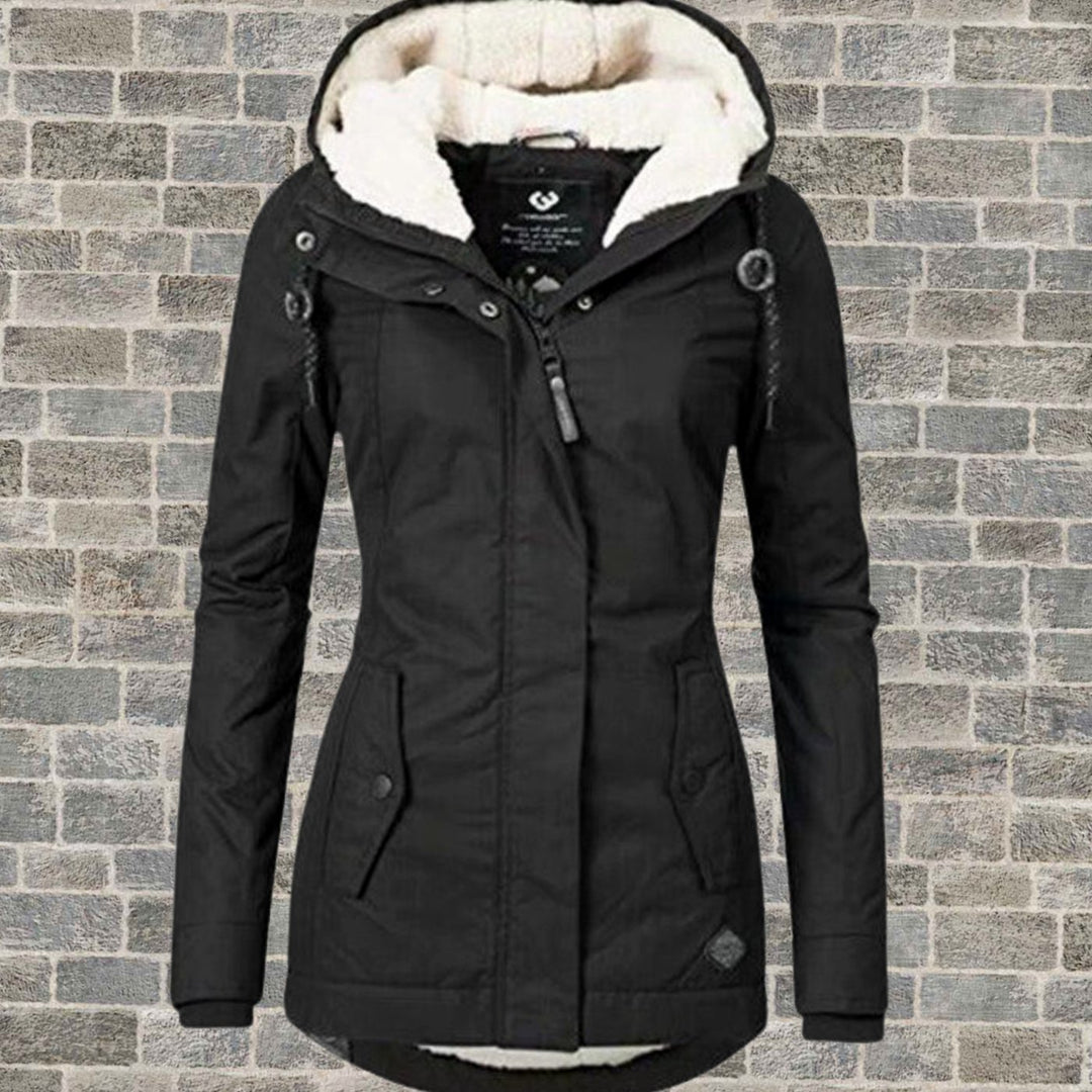 Women's Fleece-Lined Hooded Winter Parka Coat - Black