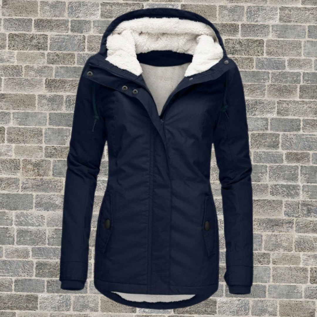 Women's Fleece-Lined Hooded Winter Parka Coat - Navy Blue