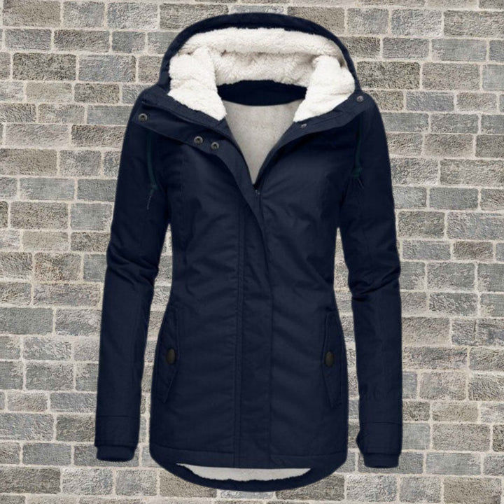 Women's Fleece-Lined Hooded Winter Parka Coat - Navy Blue