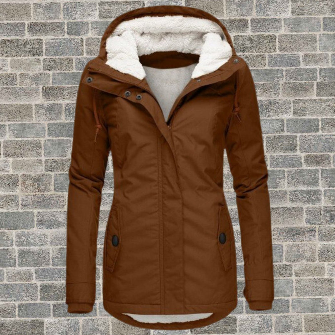Women's Fleece-Lined Hooded Winter Parka Coat - Brown