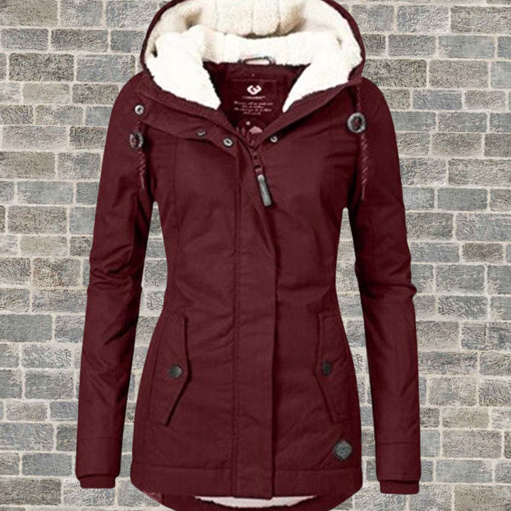 Women's Fleece-Lined Hooded Winter Parka Coat - Burgundy