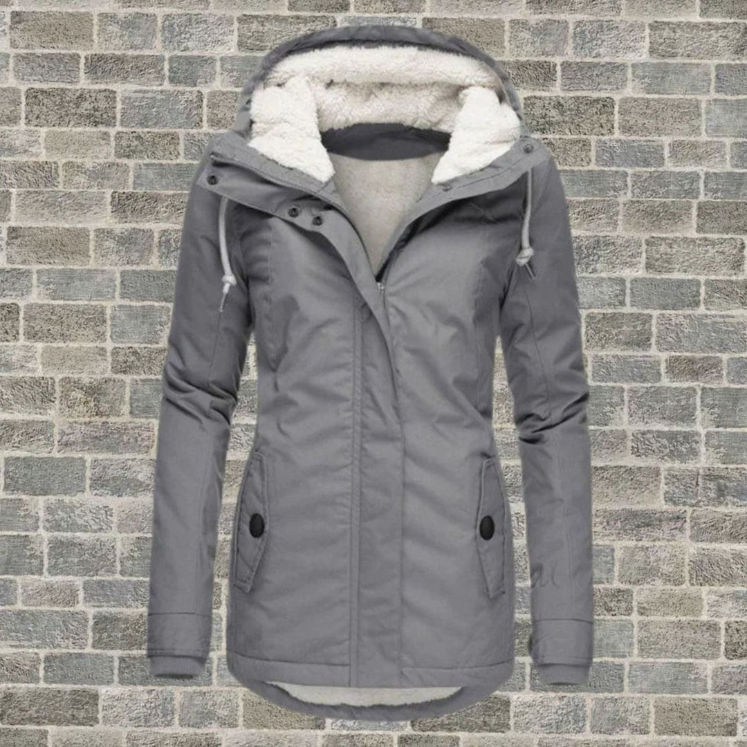 Women's Fleece-Lined Hooded Winter Parka Coat, Grey - Grey