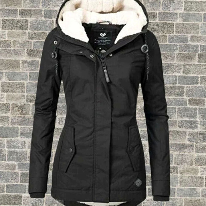 Women's Fleece-Lined Hooded Winter Parka Coat, Grey - Black