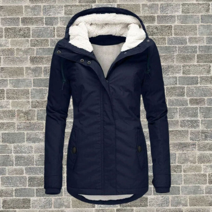 Women's Fleece-Lined Hooded Winter Parka Coat, Grey - Navy Blue