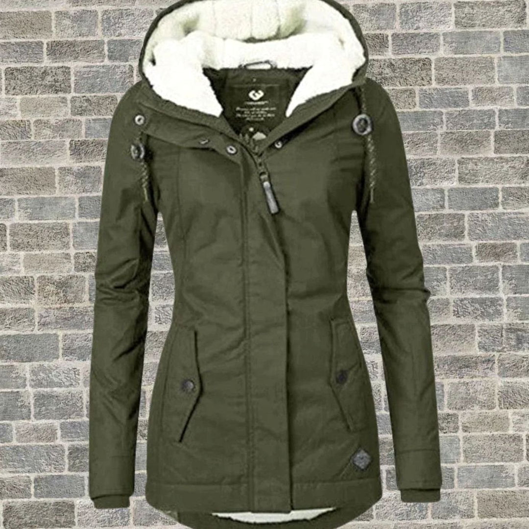 Women's Fleece-Lined Hooded Winter Parka Coat, Grey - Army Green