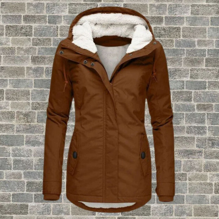 Women's Fleece-Lined Hooded Winter Parka Coat, Grey - Brown