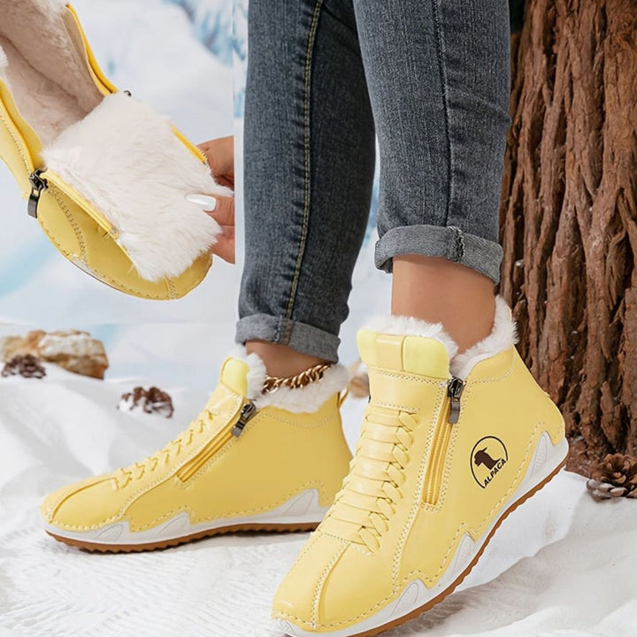 Women's Fleece-Lined Lace-Up Winter Ankle Boots Wide Toe Box - Yellow