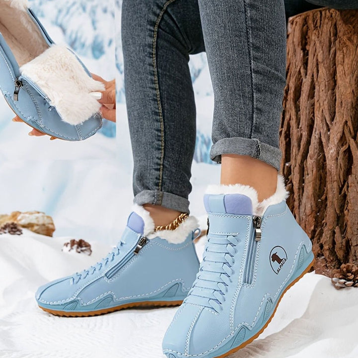 Women's Fleece-Lined Lace-Up Winter Ankle Boots Wide Toe Box - Blue