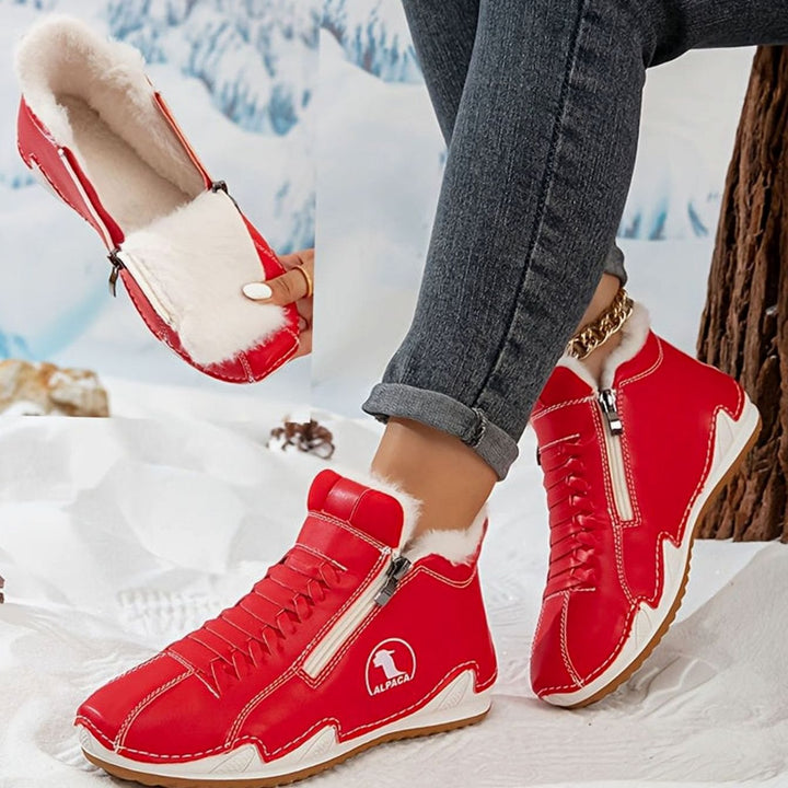 Women's Fleece-Lined Lace-Up Winter Ankle Boots Wide Toe Box - Red