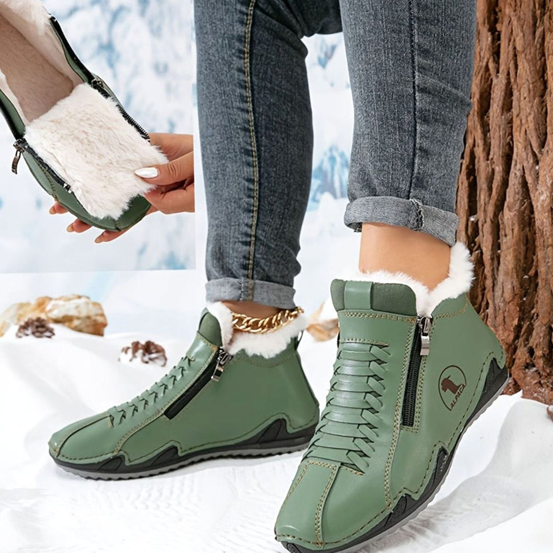 Women's Fleece-Lined Lace-Up Winter Ankle Boots Wide Toe Box - Green
