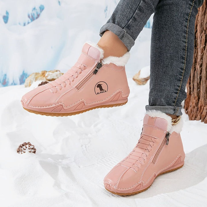 Women's Fleece-Lined Lace-Up Winter Ankle Boots Wide Toe Box - Pink