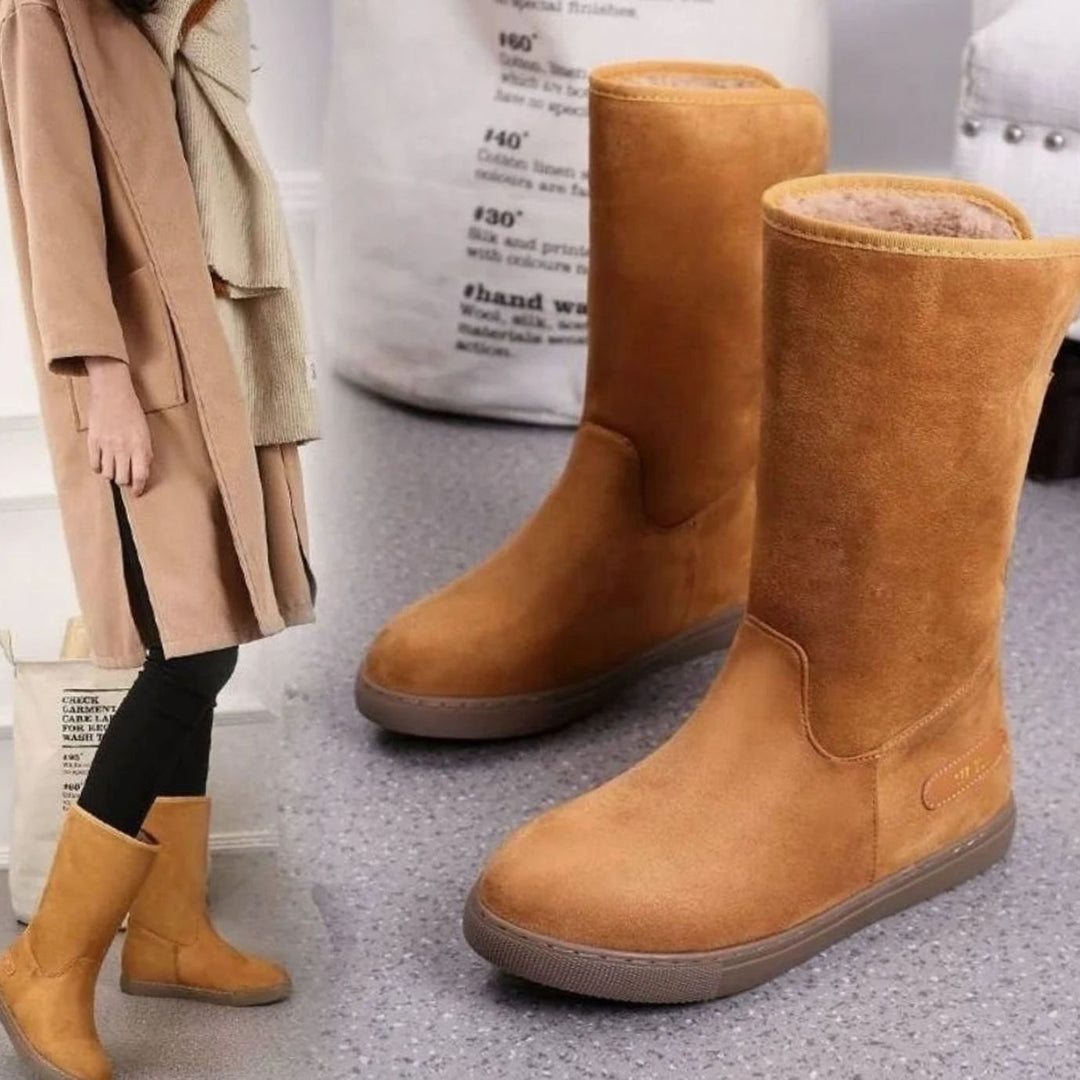 Women's Fleece-Lined Slip-On Mid-Calf Winter Snow Boots