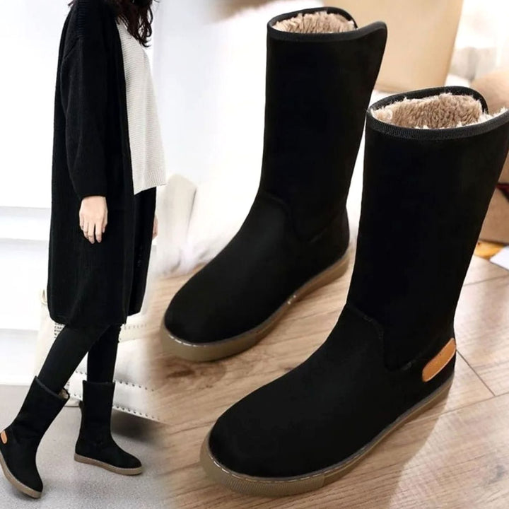 Women's Fleece-Lined Slip-On Mid-Calf Winter Snow Boots