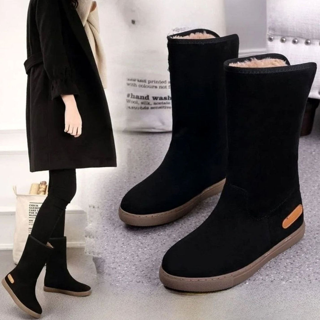 Women's Fleece-Lined Slip-On Mid-Calf Winter Snow Boots