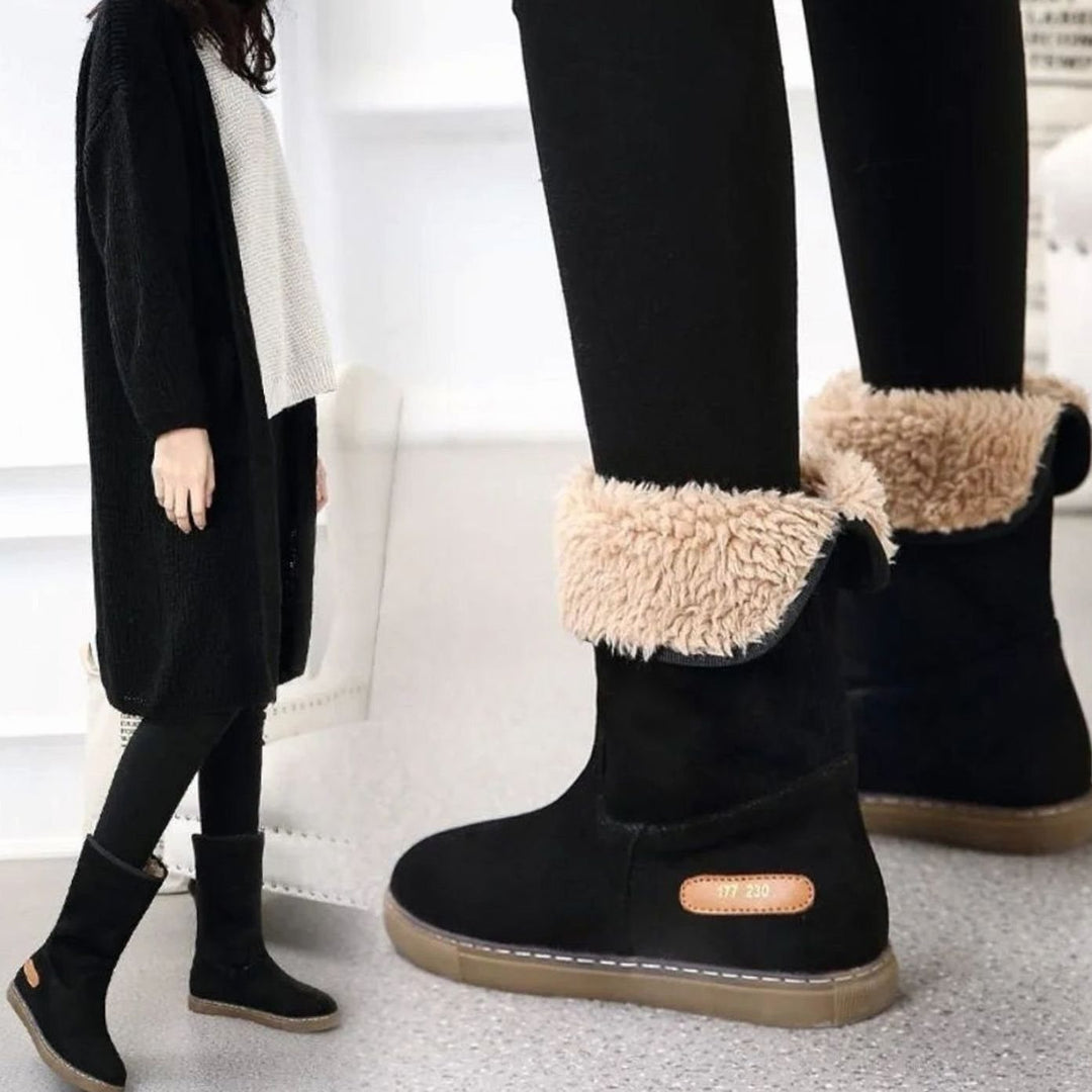 Women's Fleece-Lined Slip-On Mid-Calf Winter Snow Boots