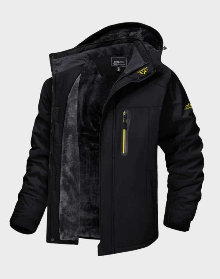 Women's Fleece-Lined Windproof Waterproof Hooded Outdoor Jacket - Black