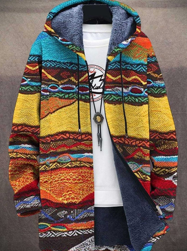 Women's Fleece-Lined Zip-Up Hooded Art Print Jacket - Multicolour