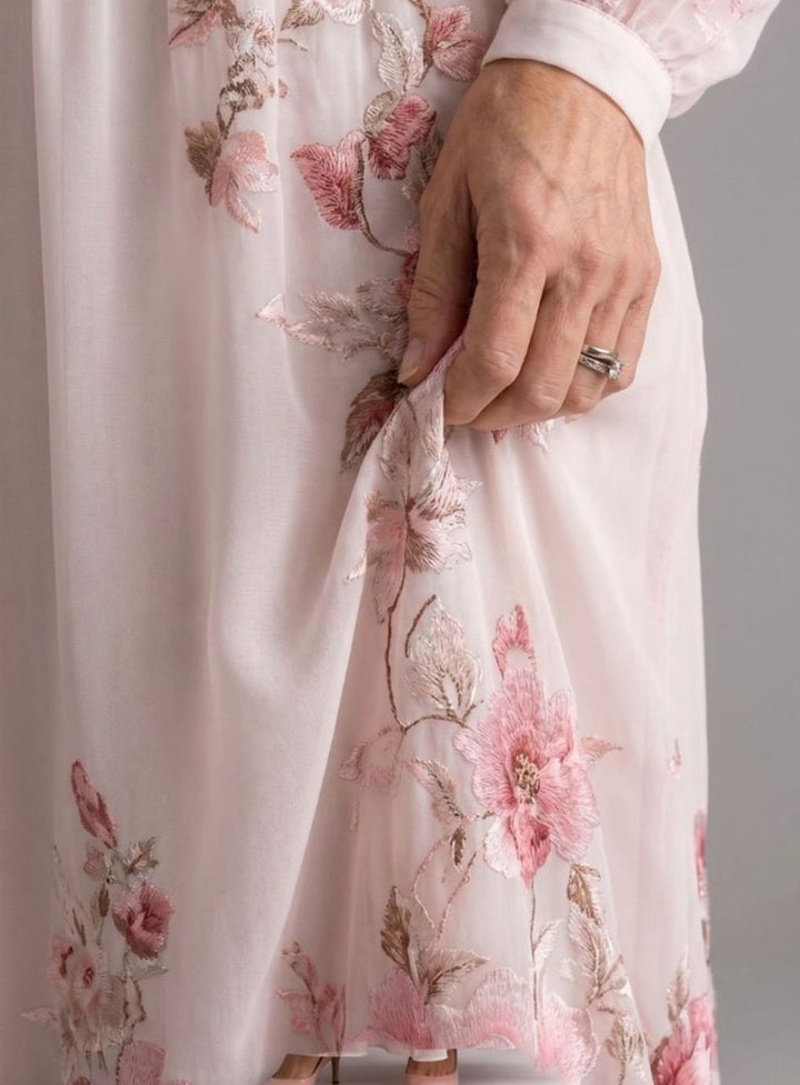 Women's Floral Chiffon Long Sleeve V-Neck Maxi Dress