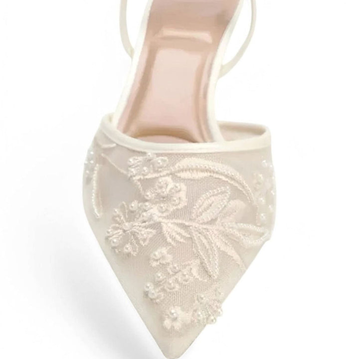 Women's Floral Embroidered Mesh Pointed-Toe Slingback Pumps