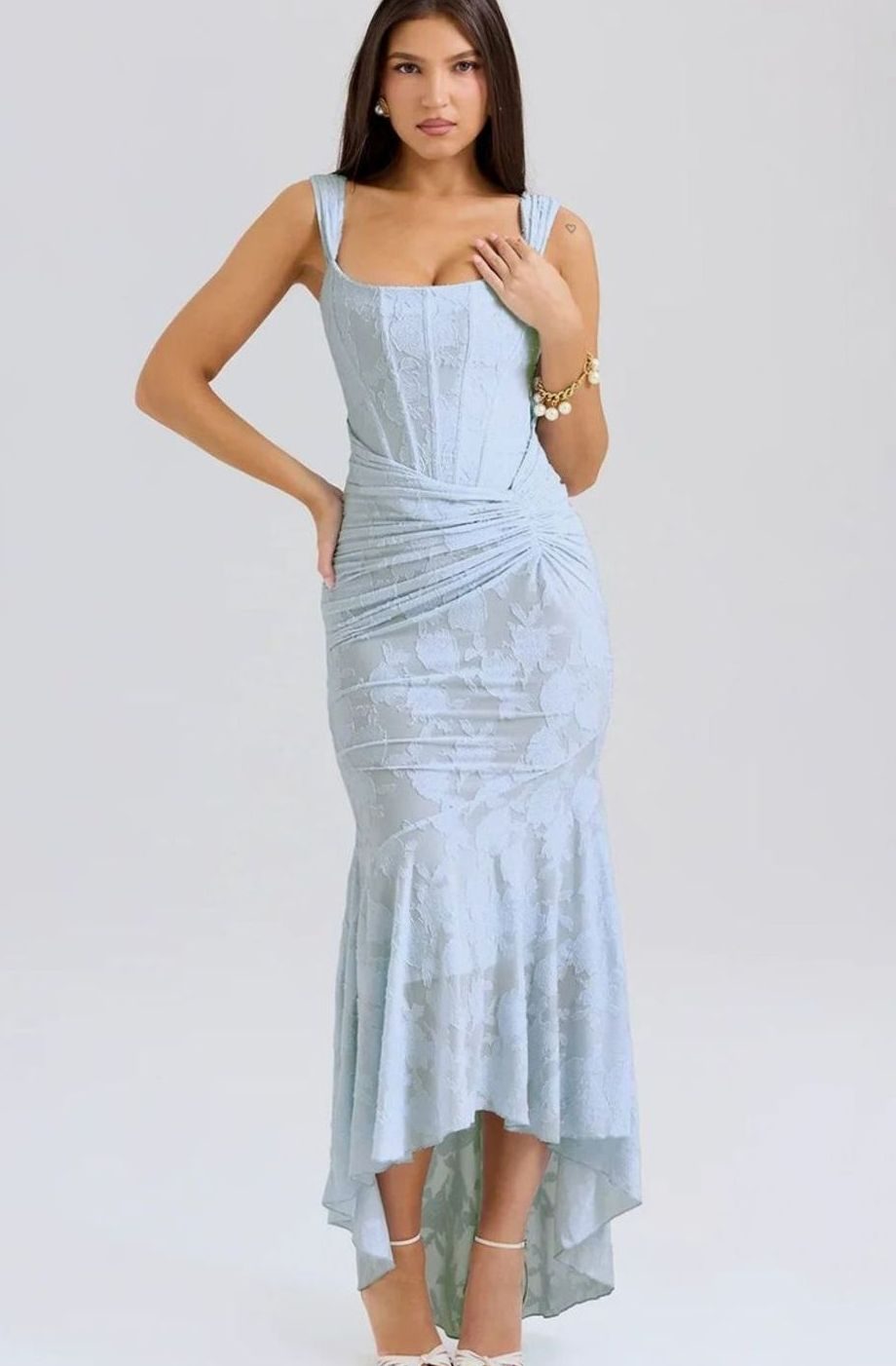 Women's Floral Jacquard Corset Mermaid Midi Party Dress