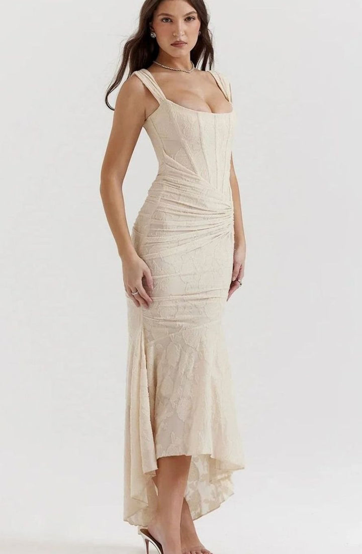 Women's Floral Jacquard Corset Mermaid Midi Party Dress