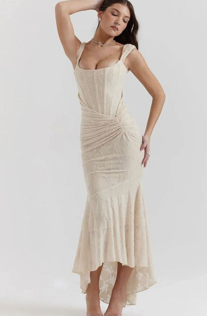 Women's Floral Jacquard Corset Mermaid Midi Party Dress