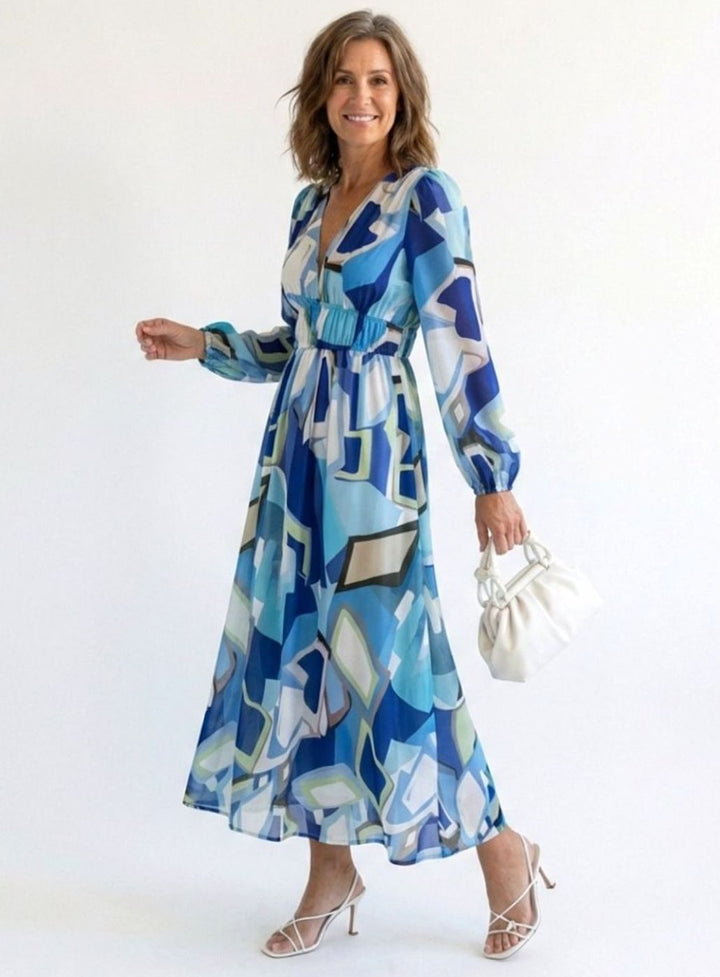 Women's Floral Long Sleeve Chiffon Tiered Maxi Dress