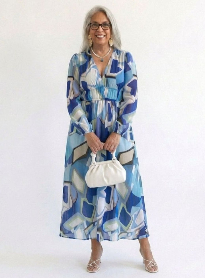 Women's Floral Long Sleeve Chiffon Tiered Maxi Dress