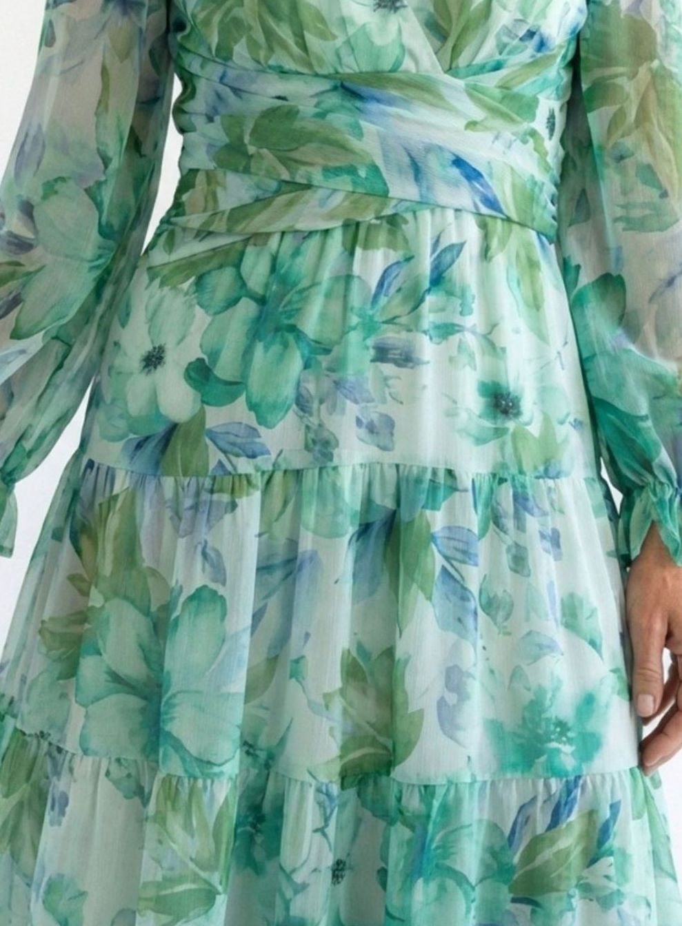 Women's Floral Long Sleeve Chiffon Tiered Maxi Dress