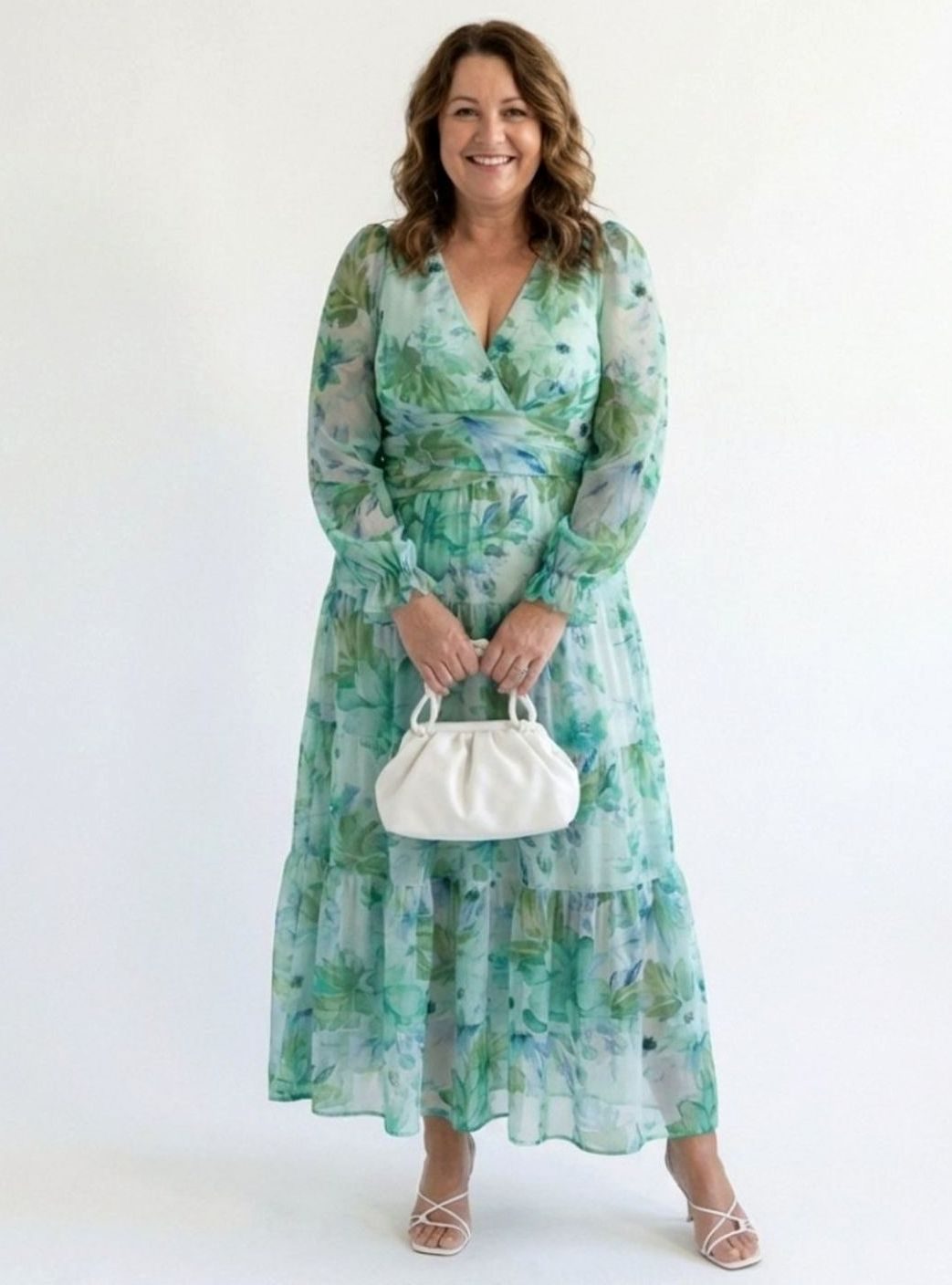 Women's Floral Long Sleeve Chiffon Tiered Maxi Dress