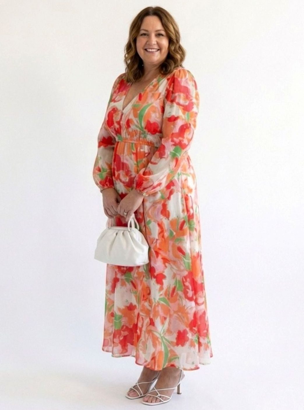 Women's Floral Long Sleeve Chiffon Tiered Maxi Dress