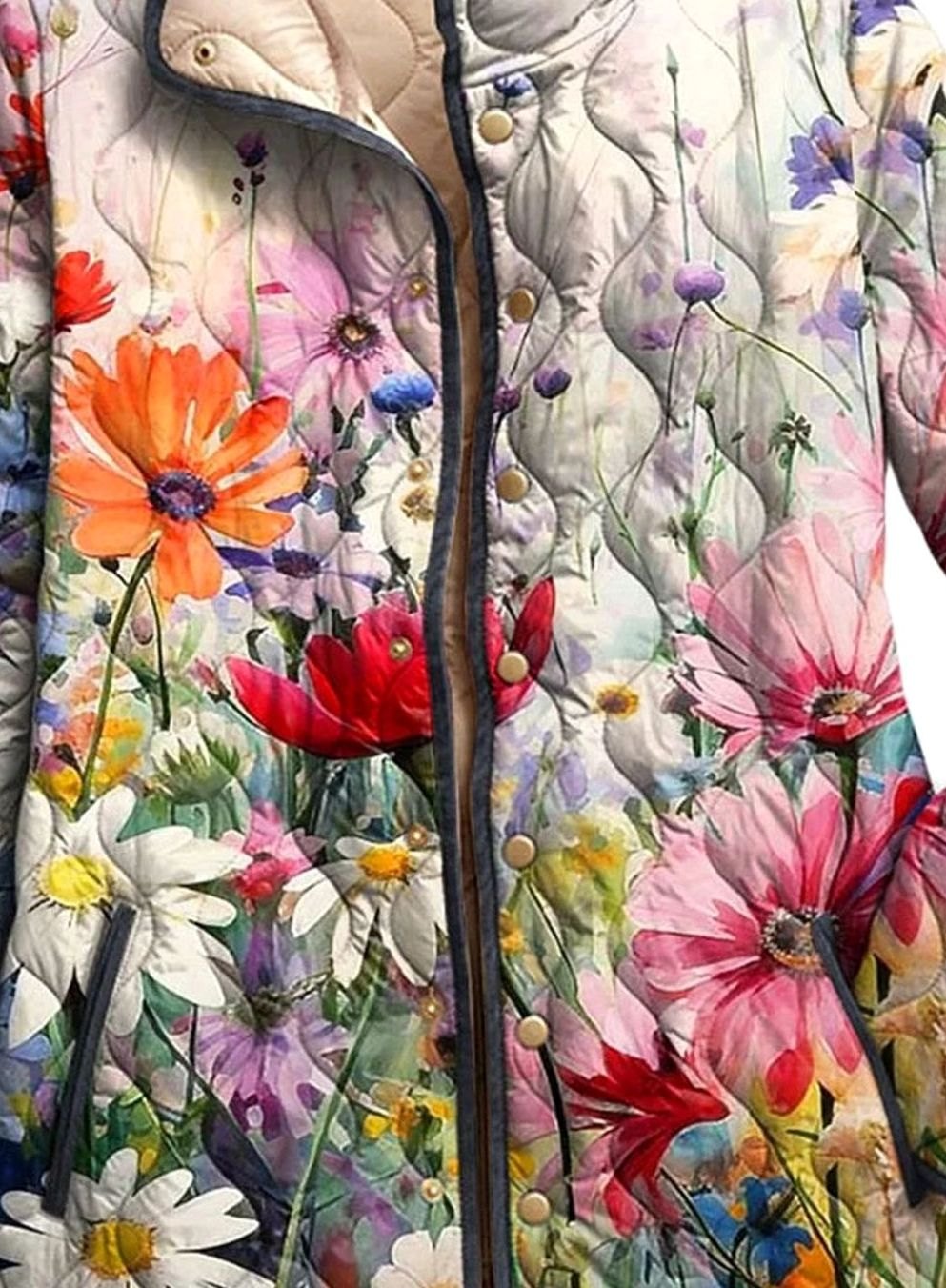 Women's Floral Print Quilted Relaxed-Fit Jacket