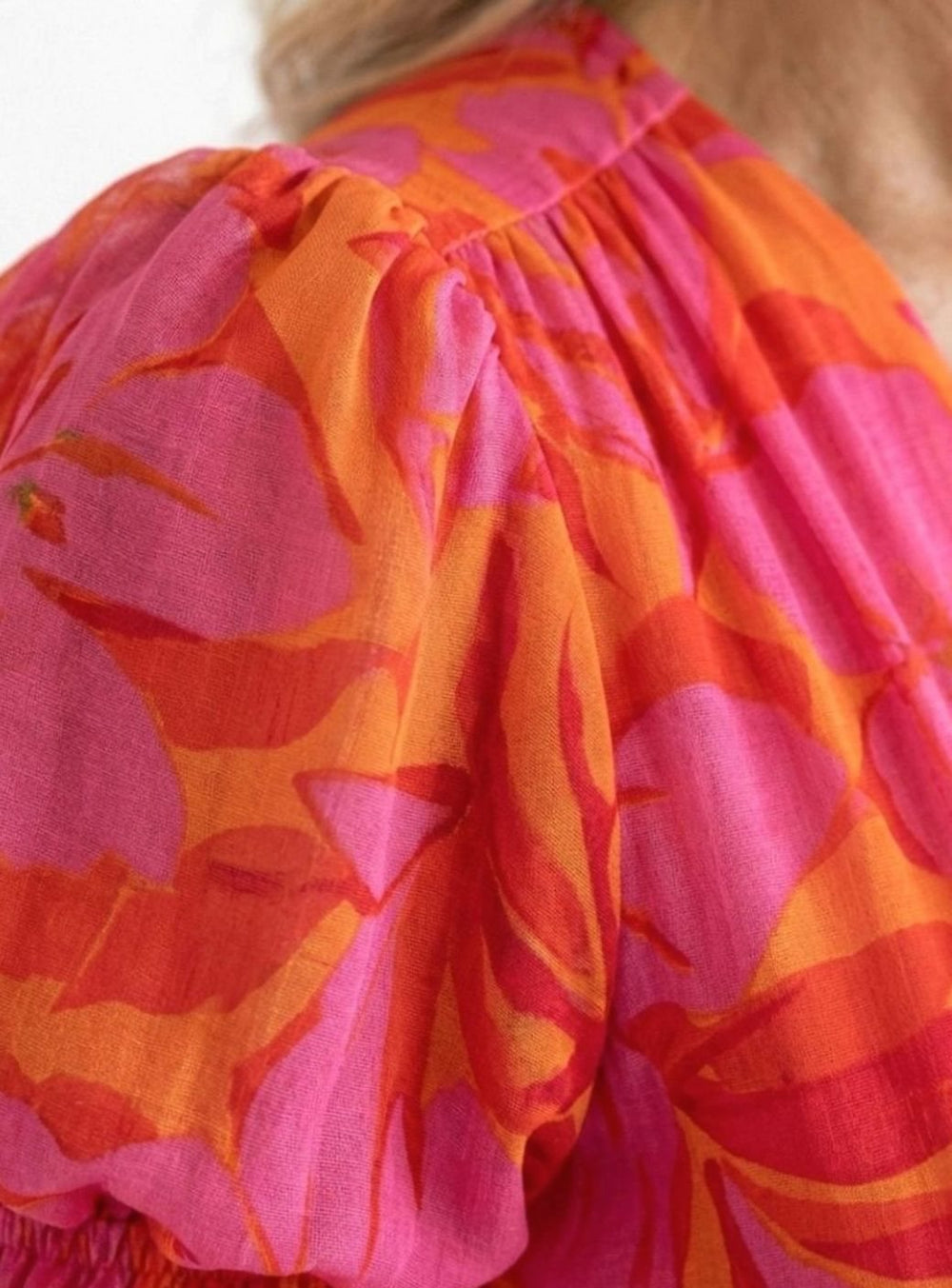 Women's Floral Puff Sleeve V-Neck Midi Dress, Pink