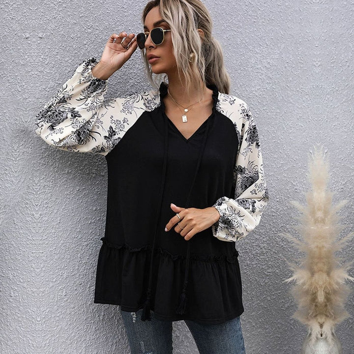 Women's Floral Raglan Peplum V-Neck Long-Sleeve Top