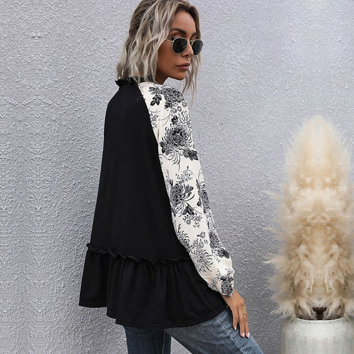 Women's Floral Raglan Peplum V-Neck Long-Sleeve Top