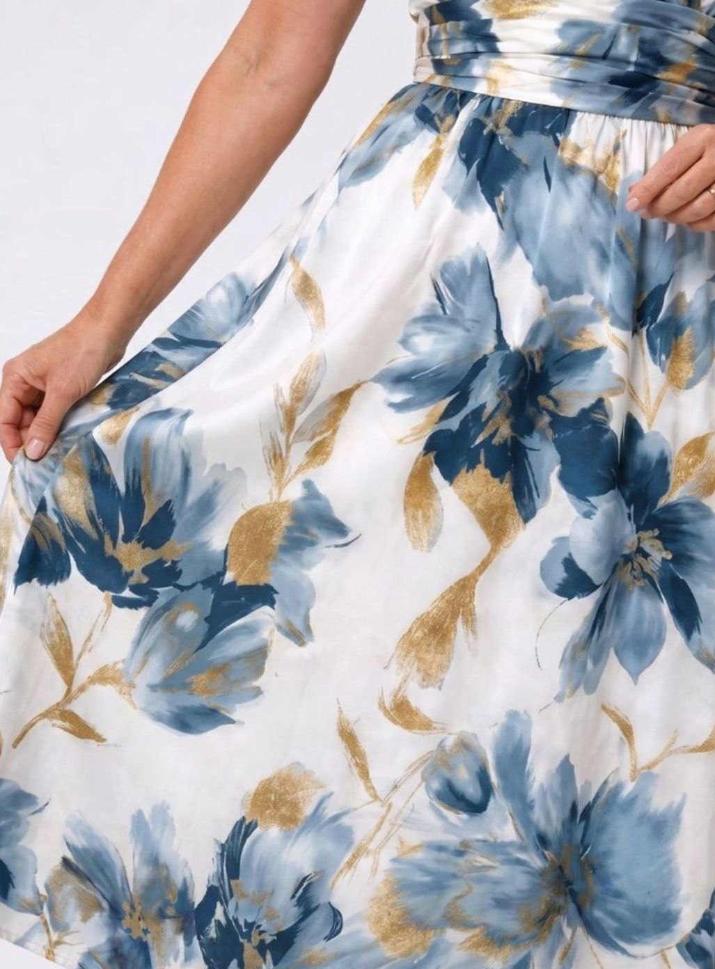 Women's Floral Wrap Midi Dress Flutter Short Sleeve V-Neck