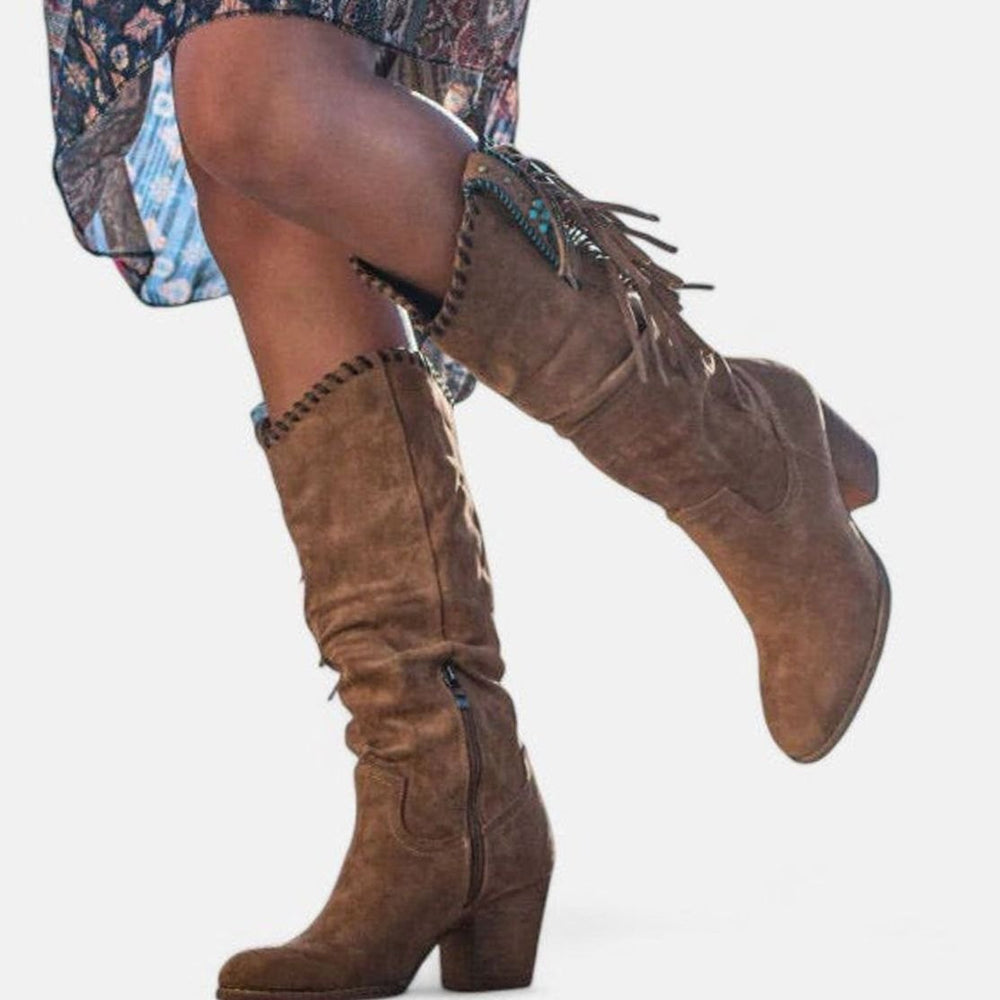 Women's Fringed Western Knee-High Block-Heel Boots