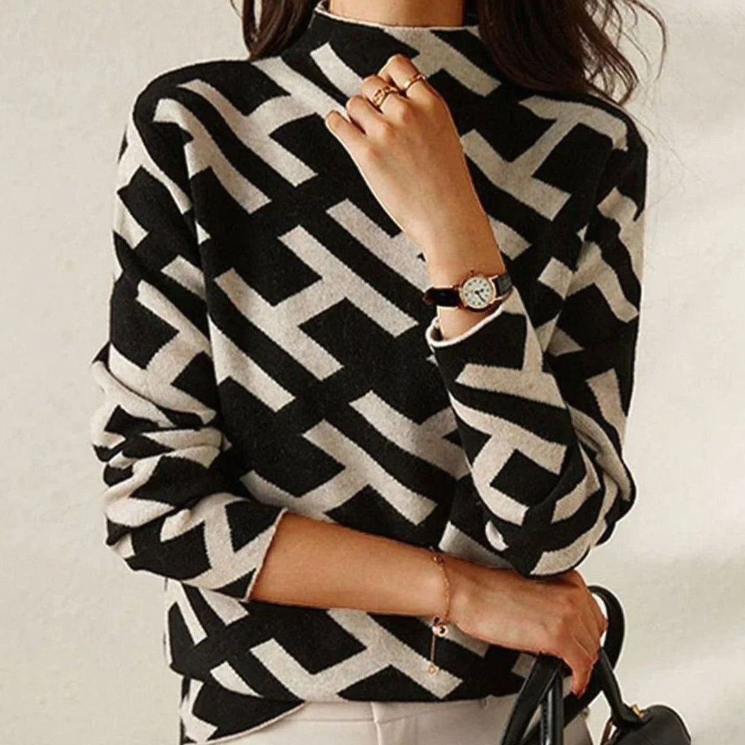 Women's Geometric-Print Roll Neck Knitted Jumper