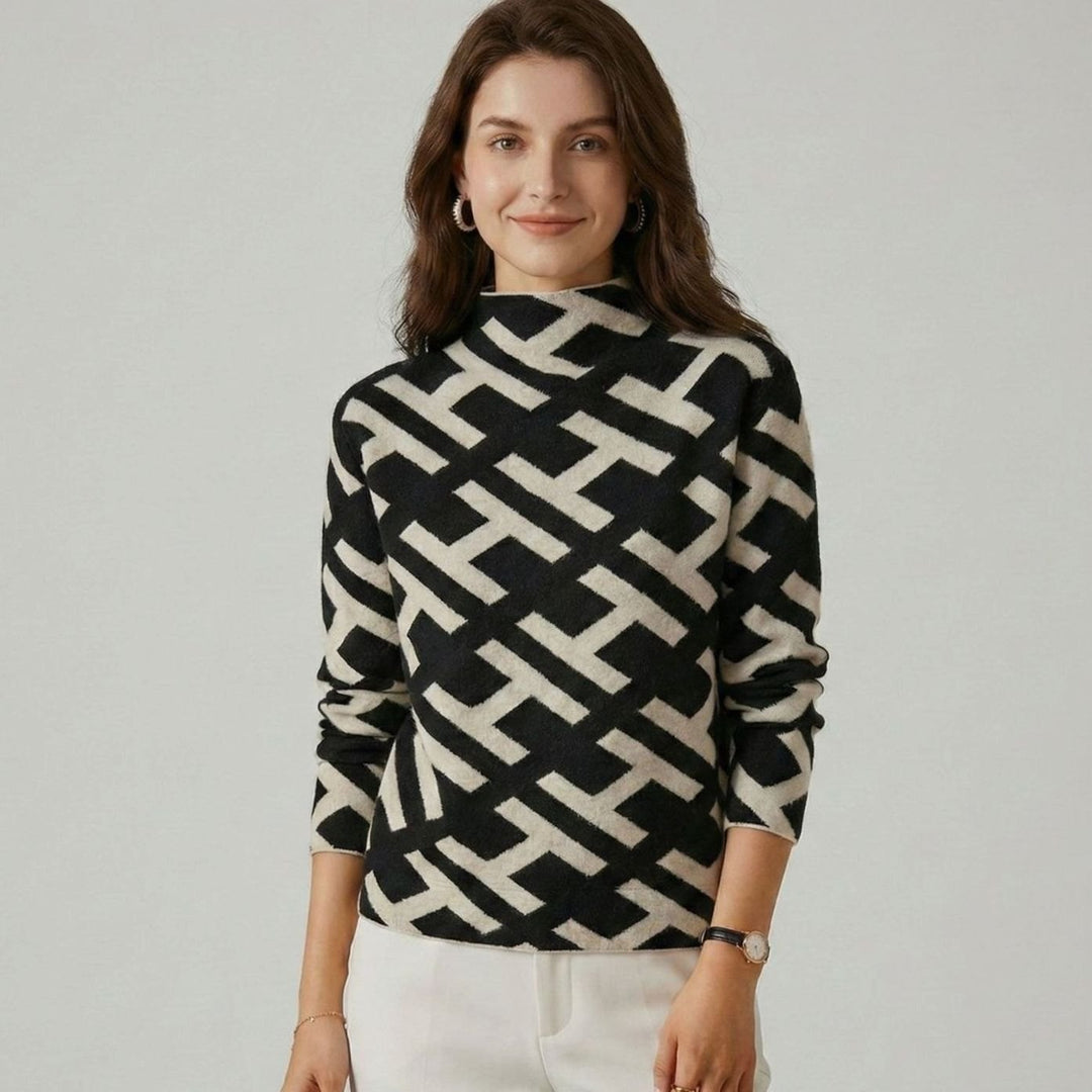 Women's Geometric-Print Roll Neck Knitted Jumper
