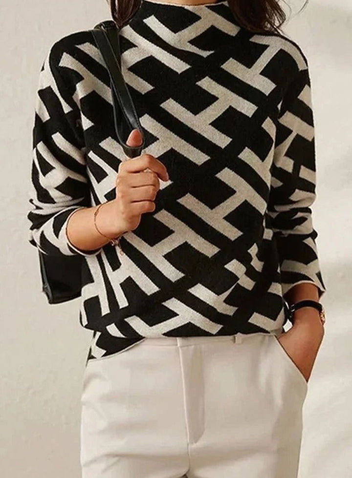 Women's Geometric-Print Roll Neck Knitted Jumper